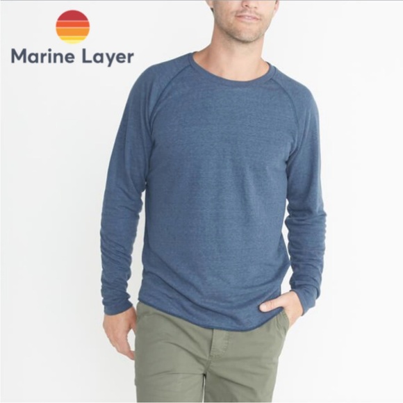 Marine Layer Double Knit Baseball Raglan Blue Large - Picture 4 of 14